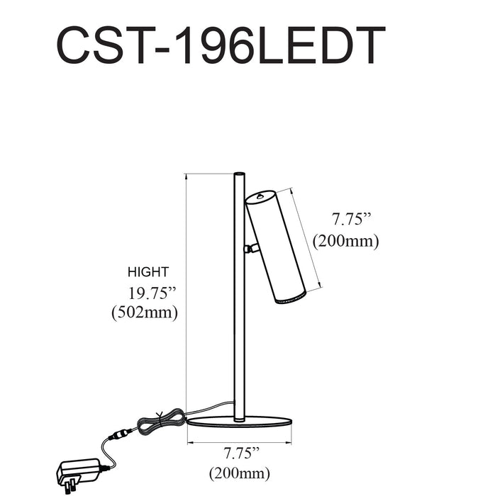 Dainolite Constance Table Lamp 6w Matte Black Finish Frosted Acrylic Diffuser