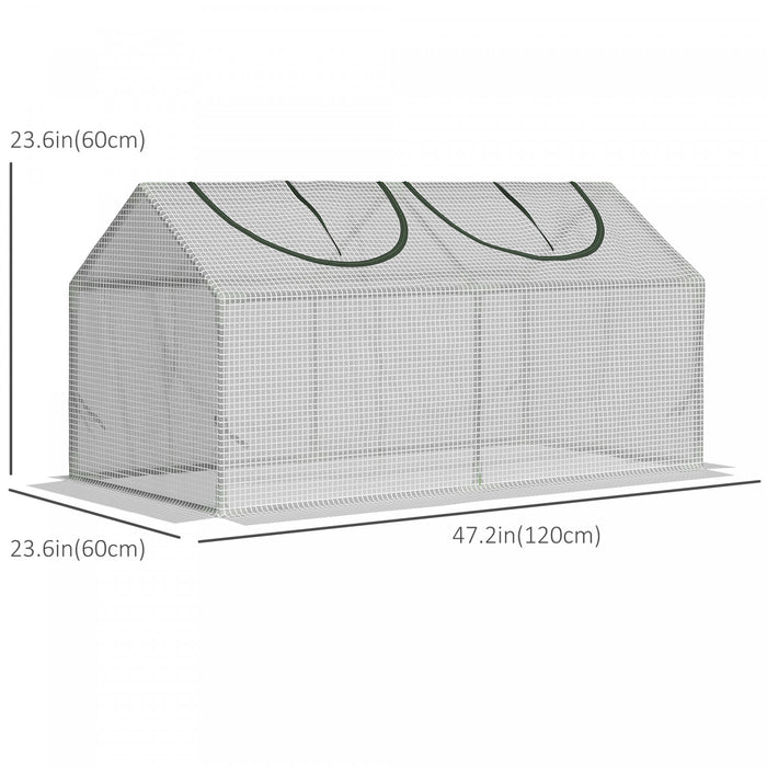 Outsunny 47\" X 24\" X 24\" Portable Mini Tunnel Greenhouse Garden Planting Outdoor Flower Warm House Box With 2 Windows Steel Frame Pe Cover, White
