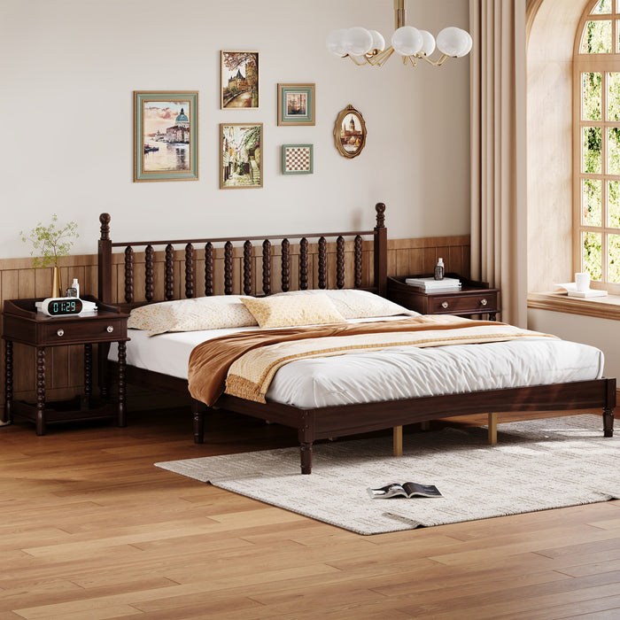 Oliver Retro Wood Platform Bed with Gourd Shaped Headboard - Dark Brown