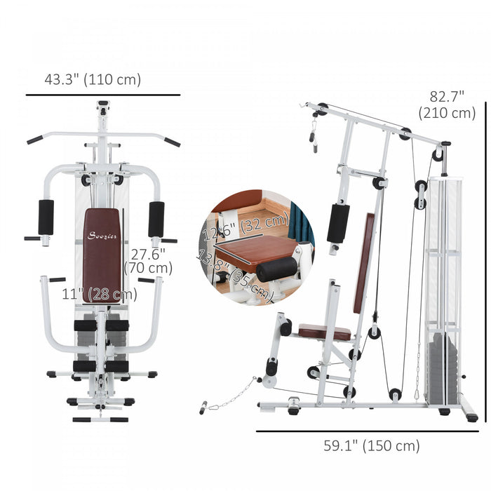 Soozier Multifunction Home Gym Equipment With 100lbs Weight Stack, White