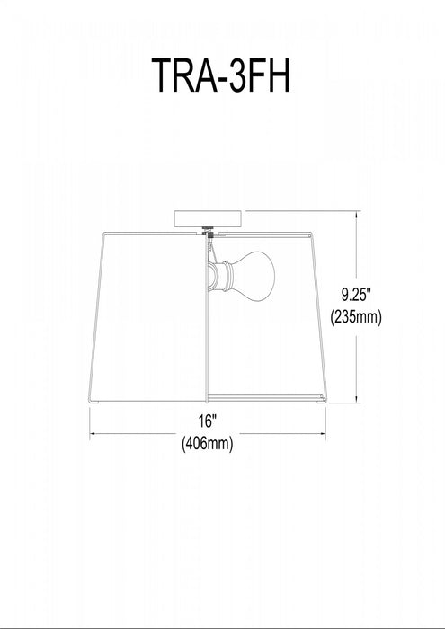 Dainolite Trapezoid 3 Light Flush Mount Tapered Drum Shaped Gold/White Shade White Fabric Diffuser Lamp