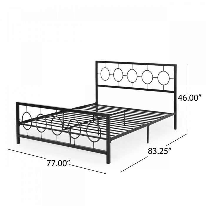 Robert Metal Construction Bed Frame With Circular Design Headboard And Footboard,king Size,black King Bed