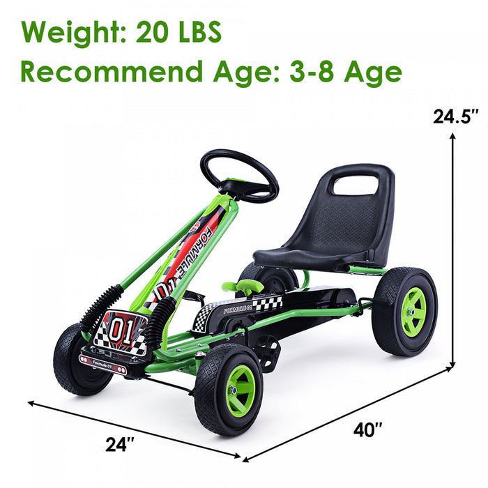 Costway Go Kart 4 Wheel Pedal Powered Kids Ride On Toy W/ Adjustable Seat Green