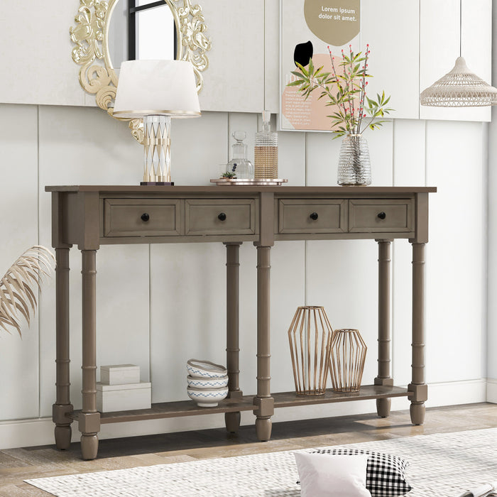 Phyllis Solid Wood Console Table With Drawers And Bottom Shelf - Grey