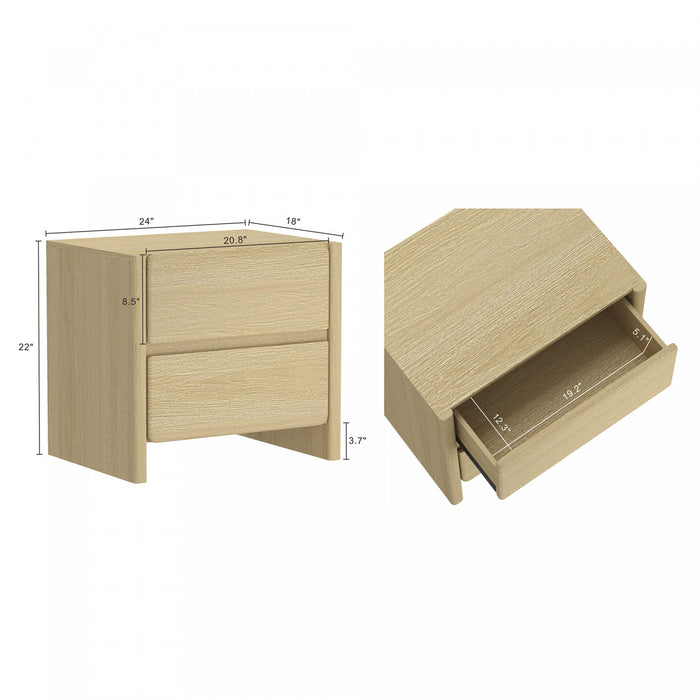 Linda Modern 24\" Nightstand in Natural Oak (2-Drawer)