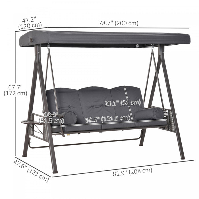 Outsunny 3 Seater Porch Swing Heavy Duty Outdoor Swing Chair, Dark Grey