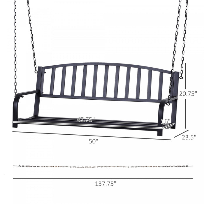 Outsunny 50\" Porch Swing Patio Swing Chair Hanging Bench Outdoor Glider Chair With Chain Black
