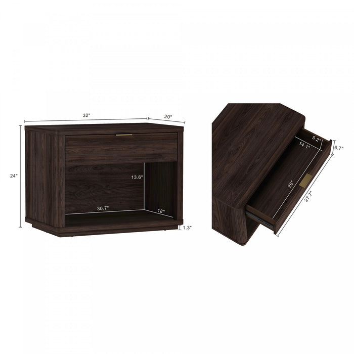 Evelyn Modern 32\" Nightstand in Brown (1-Drawer) - Set of 2
