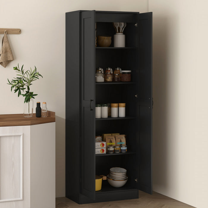 HOMCOM 5-Tier Storage Cabinet with Shelves, Kitchen Pantry Cabinet, Black