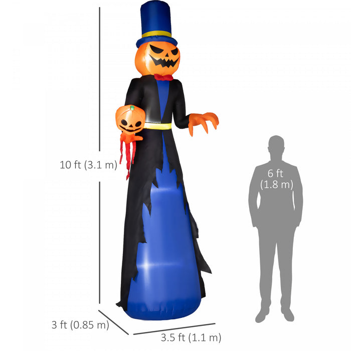 Homcom 10ft Halloween Inflatable Pumpkin Head Reaper Outdoor Led Display