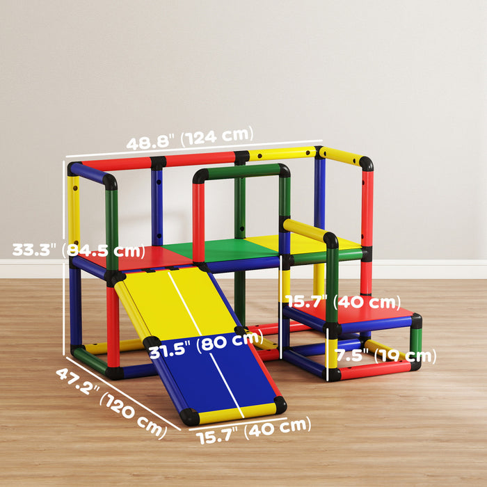 Qaba Kids Climbing Structure, Toddler Climbing Toys with Slide and Platform, Play Gym for Ages 1-6 Years, Outdoor & Indoor, Mixed Colour