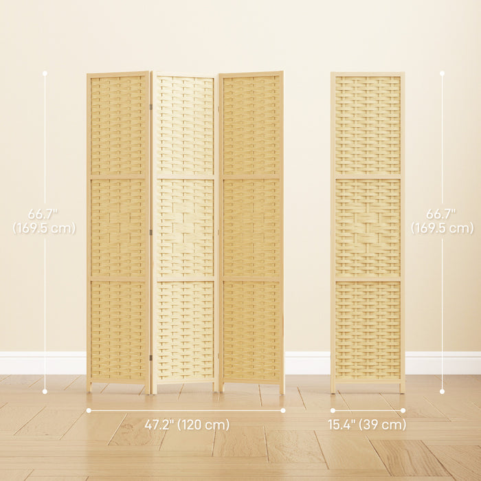 HOMCOM 3-Panel Room Divider, 5.6 FT Wall Divider, Natural Wood