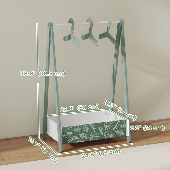 Qaba Kids Clothing Rack with Storage Shelf, Star Theme Kids Dress Up Rack with Hangers, Child Garment Hanger for Nursery Room, Living Room, Playroom, Green