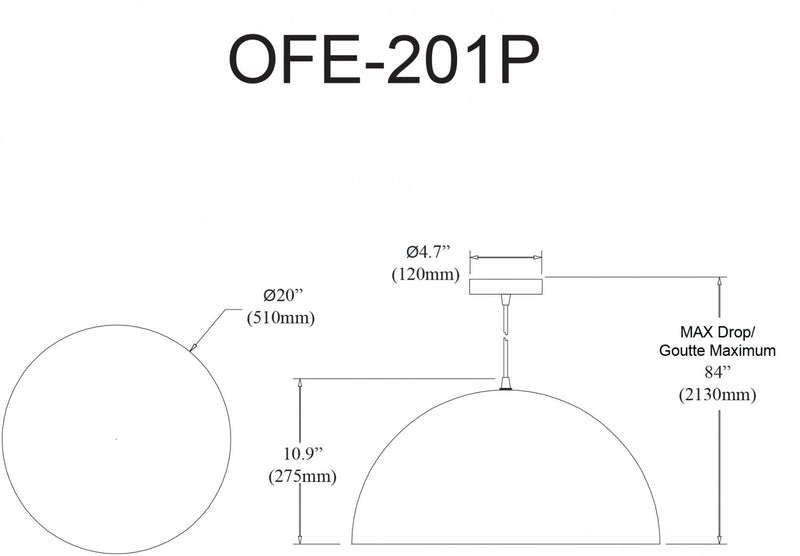 Dainolite Ofelia 1 Light Pendant Large Grey Lamp