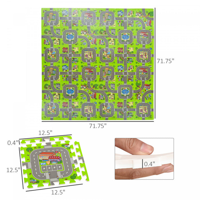 Qaba Kids Foam Puzzle Floor Tiles Baby Toddler Play Mat 36pcs W/ 24 Side Mat Anti-slip Crawling Learning With End Border Playground Pattern 35sqft Eva