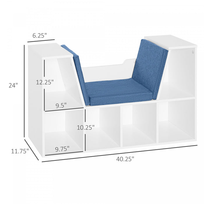 HOMCOM 6-Cubby Bookcase Bookshelf with Cushion Reading Nook, Blue