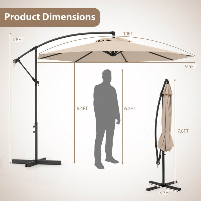 Costway 10FT Patio Offset Hanging Umbrella Easy Tilt Adjustment 8 Ribs Backyard Beige