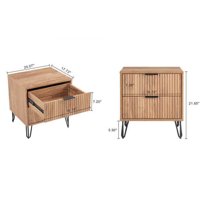 Dumbo Modern 20\" Fluted Nightstand in Golden Brown (2-Drawer) - Set of 2