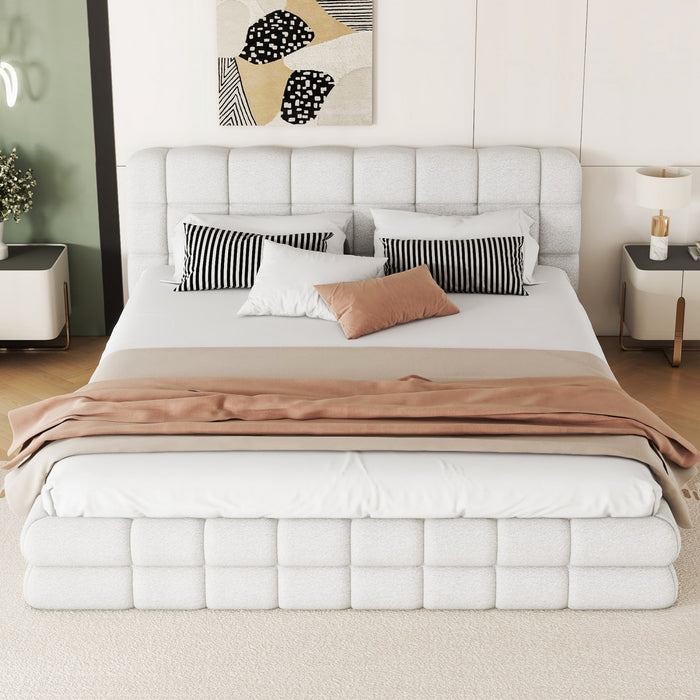 Emma Modern Upholstered Platform Bed with Comfortable Solid Wood,Queen Size,White Queen Bed