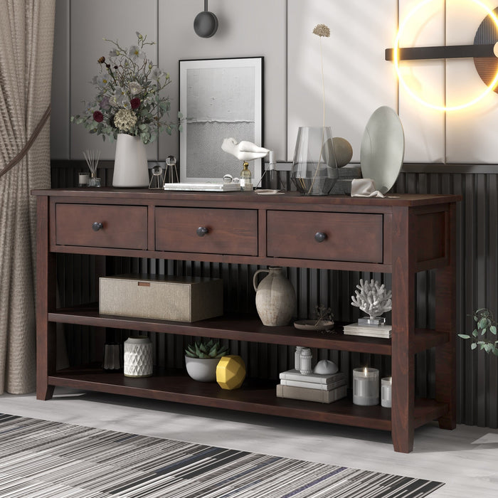 Wendy Solid Wood Console Table With 3 Drawers And 2 Open Shelves,espresso Accent Cabinet