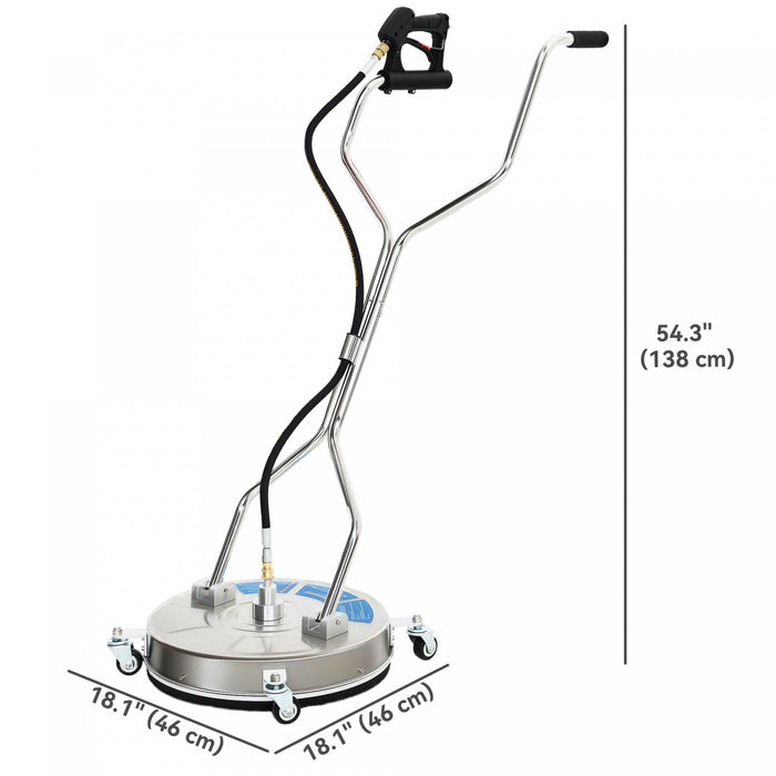 Outsunny 18\" Pressure Washer Surface Cleaner with 3600 PSI, 4 Wheels, 2 Handles, Stainless Steel Power Washer Surface Cleaner with 1/4\" Quick Connect, Silver