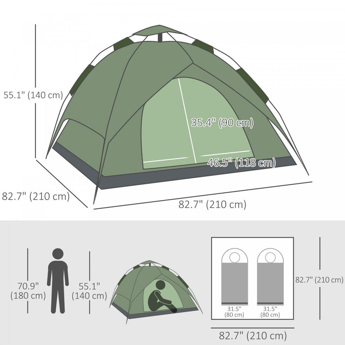Outsunny Camping Tent, 3 Person Family Tent With Carry Bag, Dark Green
