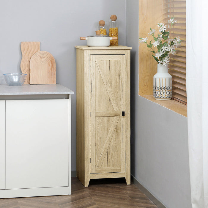 HOMCOM 48\" Kitchen Pantry, Storage Cabinet with Barn Door, Natural