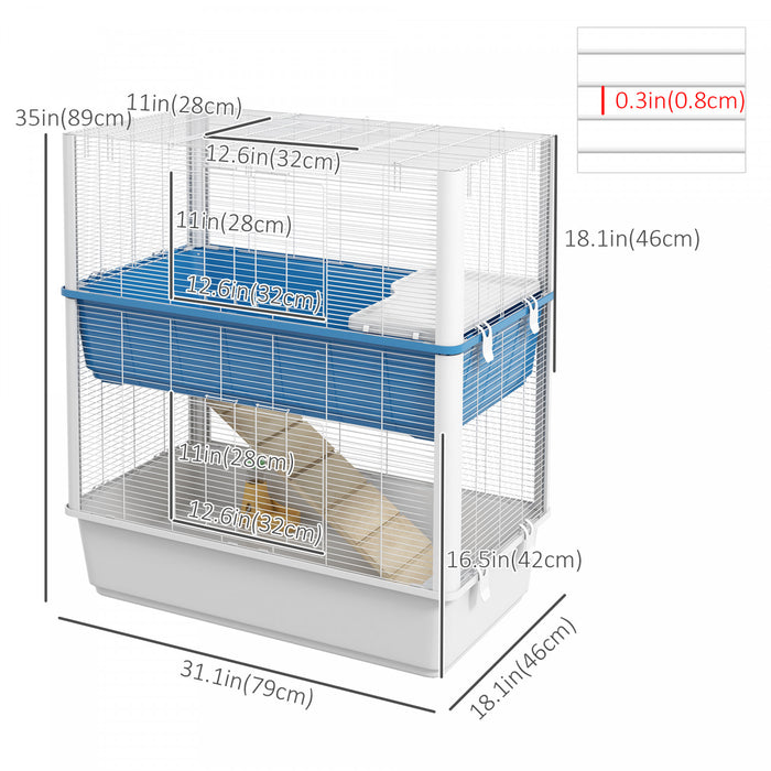 Pawhut Large Hamster Cage With Accessories, Rat Cage Gerbil Habitat With Detachable Bottom, Ramps, Platform, Food Bowl, Water Bottle, 31\" X 18\" X 35\"