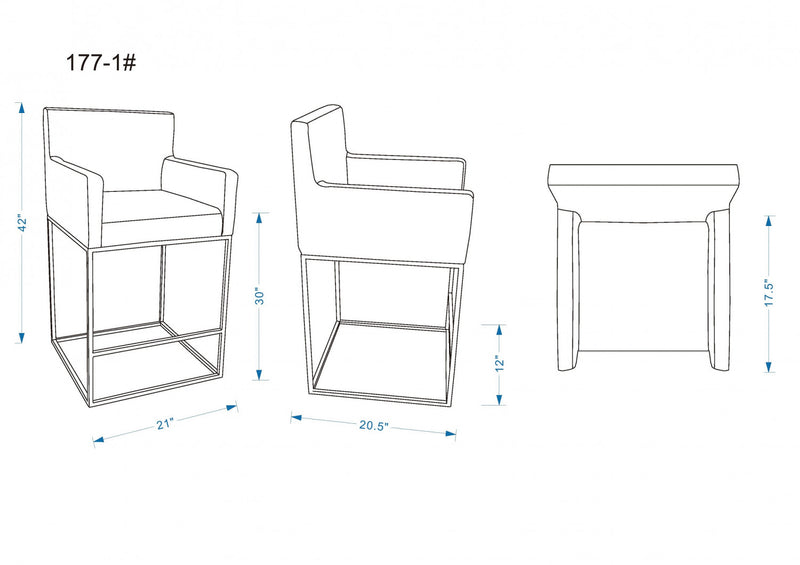 Ambassador Mid-Century Modern Metal Upholstered Barstool in Cream - Set of 3 Bar Stool