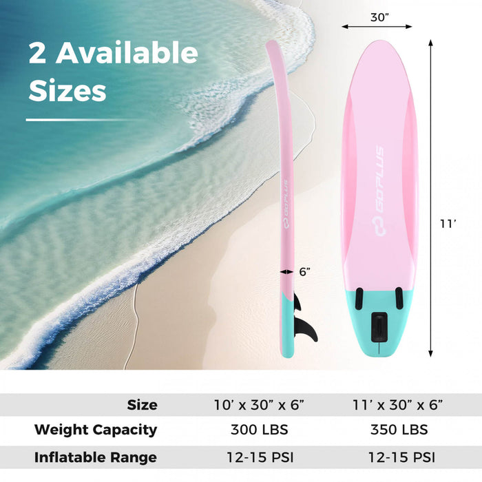 Goplus Large Inflatable Sup Board, Portable Paddle Board With 5d Rings Stand Up Paddle Board For Youth & Adult Light Pink