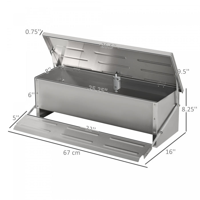 Pawhut Automatic Chicken Feeder, 22.5 Lbs Capacity Poultry Feeder With Self Opening Treadle, Weather Resistant Lid, For 6 Chickens, Silver