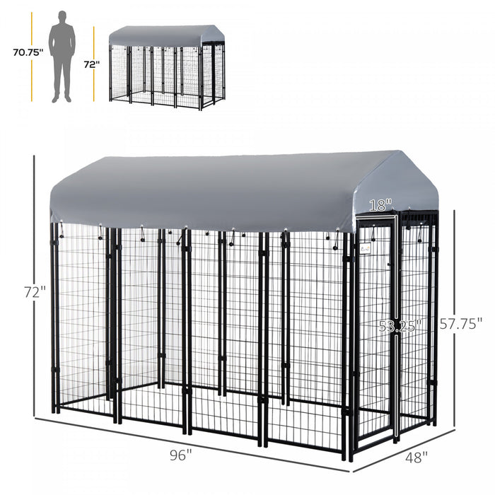 Pawhut 8' X 4' X 6' Large Outdoor Dog Kennel Steel Fence With Uv-resistant Oxford Cloth Roof & Secure Lock