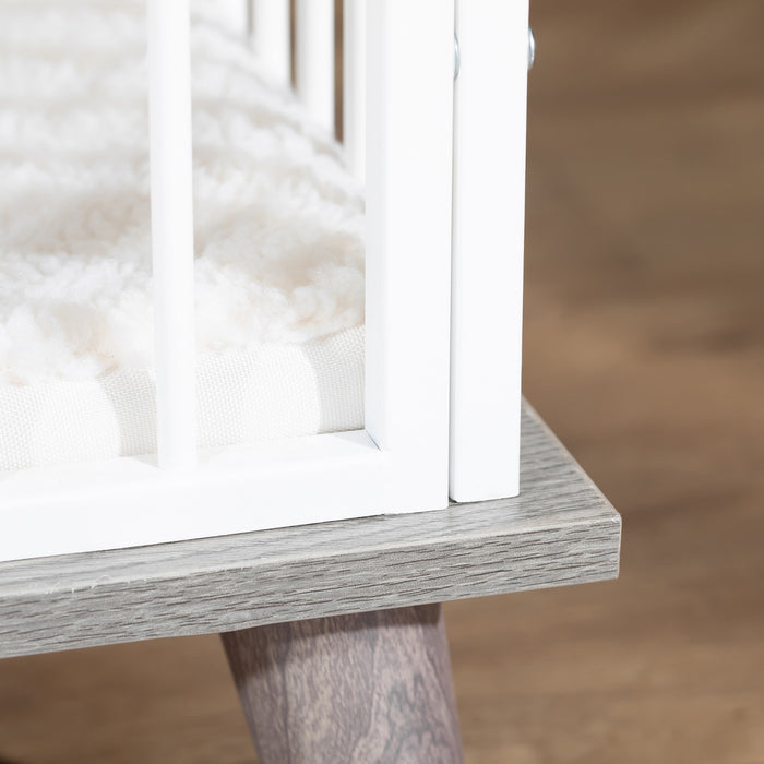 Pawhut Dog Crate, Furniture Style Pet Cage Kennel, End Table, Decorative Dog House, With Soft Cushion, Wooden Top, Door, For Small Dogs, Indoor Use, Grey