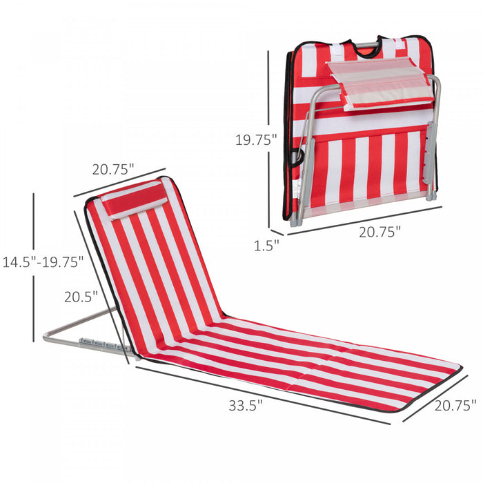 Outsunny Beach Lounge Chair Sun Lounger, Ground Beach Mat, Red And White