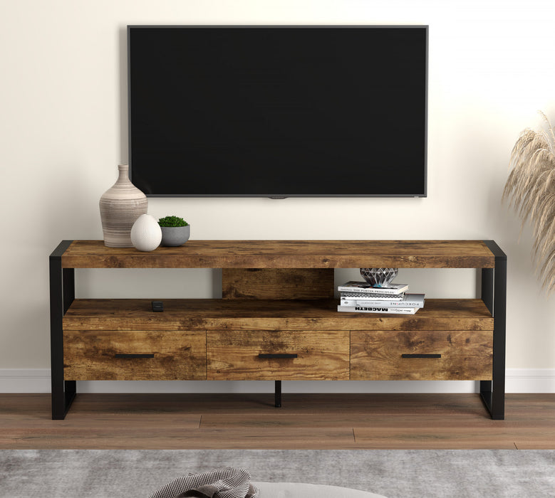 59” Light Wood TV Stand With 3 Drawers And 1 Shelf - Brown Reclaimed Wood