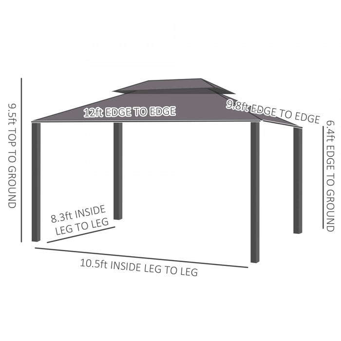Outsunny 10' X 12' Outdoor Hardtop Gazebo With Galvanized Steel Canopy & Netting Sidewalls For Lawn, Backyard, Brown