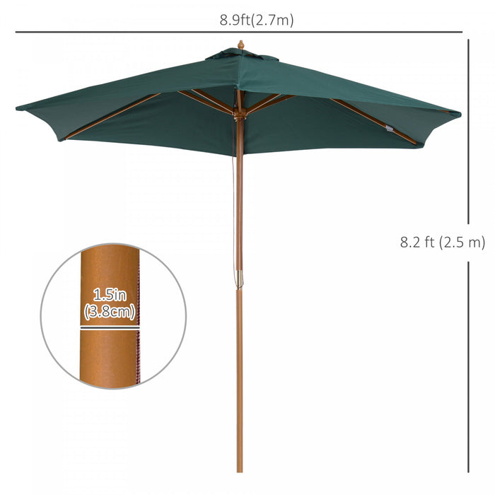 Outsunny ⌀9' x 8' H Patio Umbrella, MarketUmbrella w/ Hardwood Frame Green