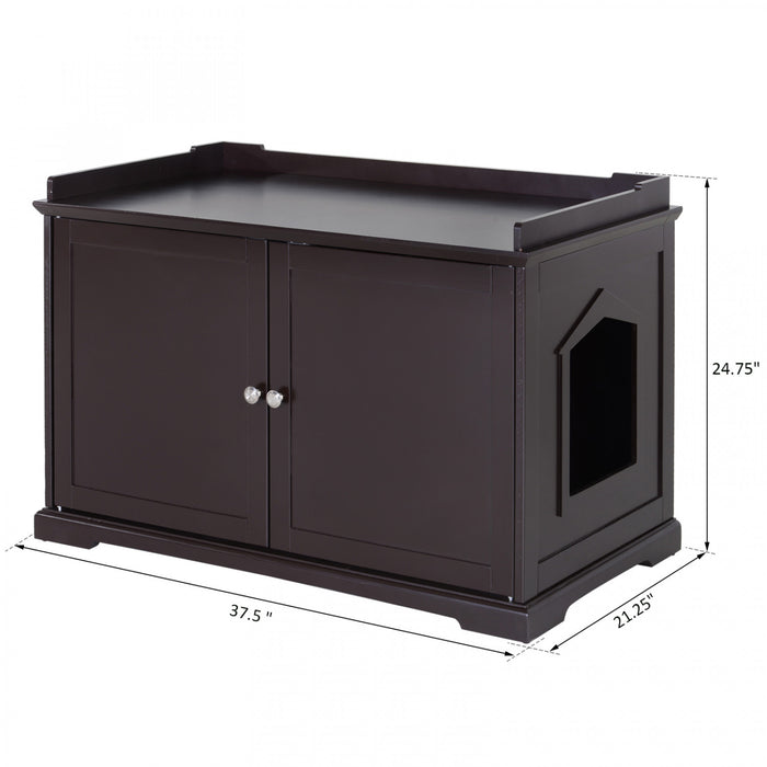 Pawhut 2-in-1 Covered Cat Litter Box Washroom Storage Hideaway Cabinet Bench Home Decor, Brown