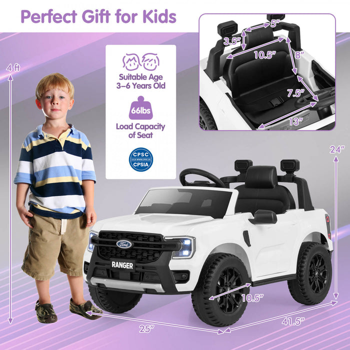 Costway 12v Licensed Ford Ranger Kids Ride On Car With Remote Control Storage Basket White