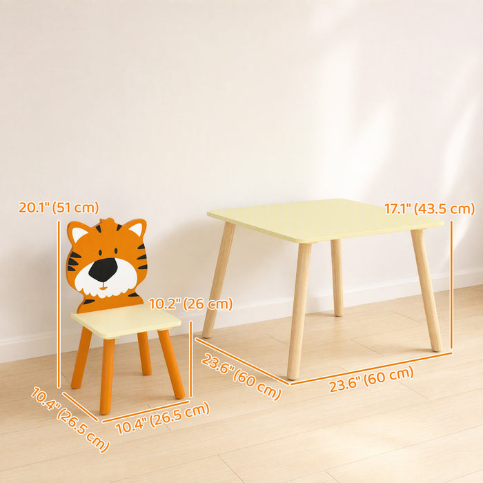 Qaba Kids Table and Chair Set, Toddler Table and 4 Chairs Set for Art, Craft, Drawing and Snack Time, Playroom, Classroom, Nursery, Boys Girls 3-8, Yellow