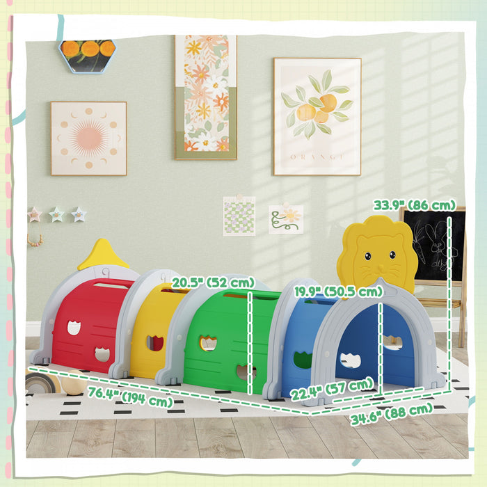 Qaba Tunnel For Kids To Crawl Through, Lion Design Toddler Play Tunnel Indoor & Outdoor Climbing Toys Play Structure For 3-6 Years, Multicoloured, 76\" X 35\" X 34\"