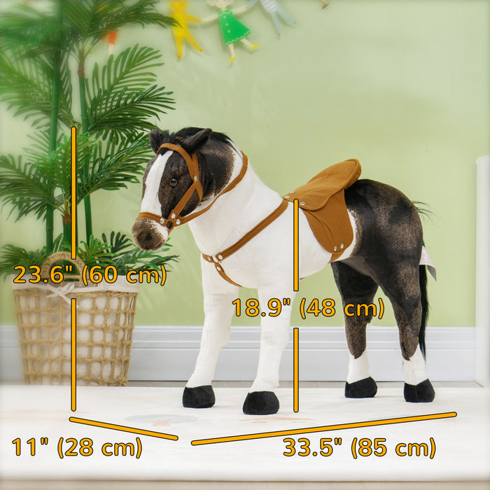 Qaba Standing Ride On Horse, Plush Pony Toy For Kids With Neighing Sound, Soft Padding, For Cowboy Cowgirl Aged 3-8 Years Old, White
