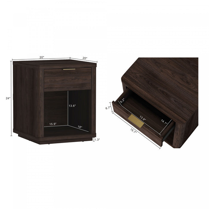 Evelyn Modern 20\" Nightstand in Brown (1-Drawer)