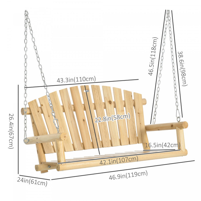 Outsunny Wooden Porch Swing 2-seater Hanging Outdoor Swing Bench W/ Chains