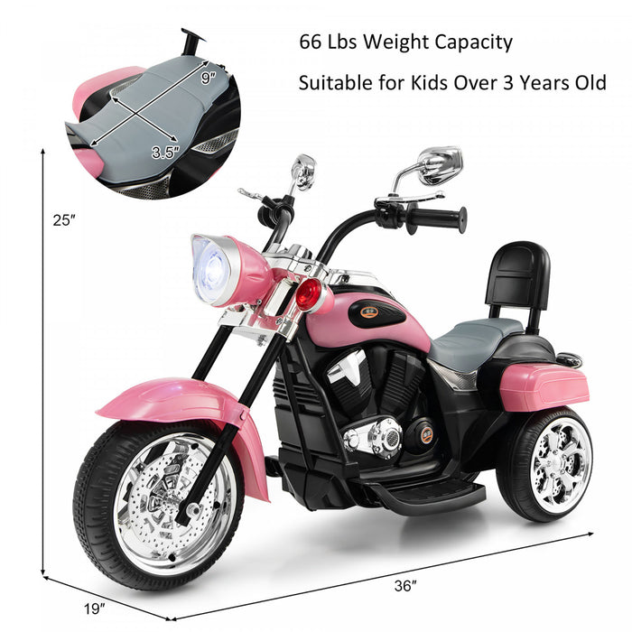 Costway 6v Kids Ride On Chopper Motorcycle 3 Wheel Trike With Headlight And Horn Pink