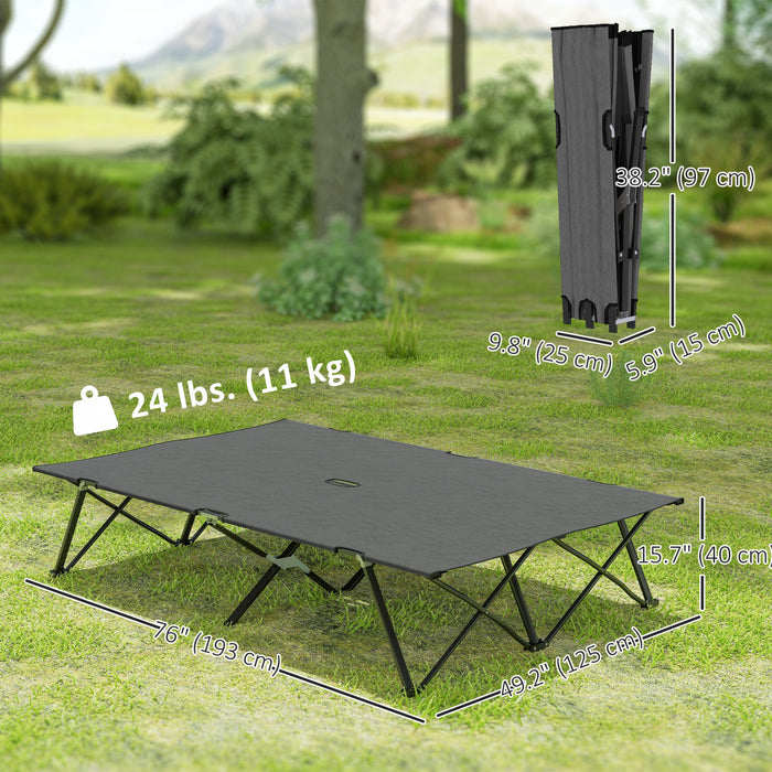 Outsunny 76\" Two Person Folding Camping Cot with Carrying Bag, Dark Grey