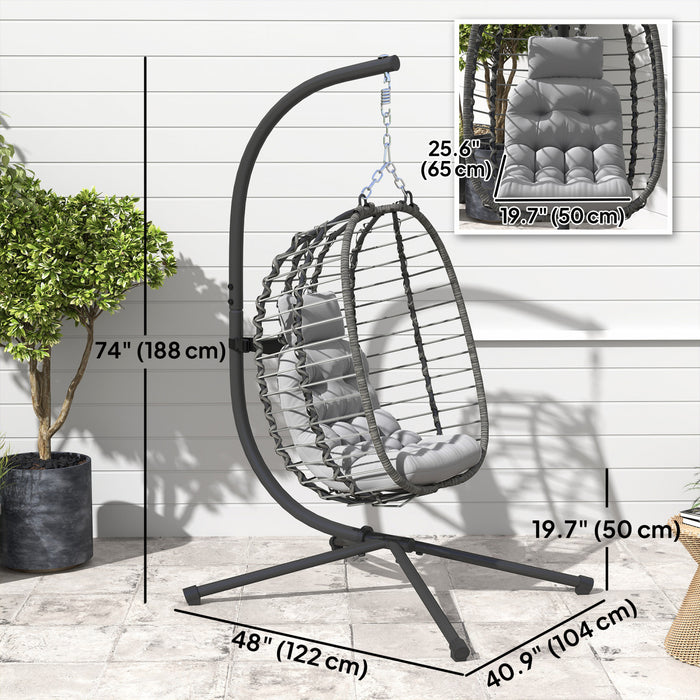 Outsunny Hanging Egg Chair with Stand, Foldable Wicker Rattan Swing Chair