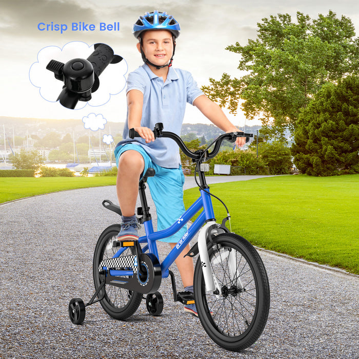 Costway 18\" Kid's Bike With Removable Training Wheels & Basket For 4-8 Years Old Blue