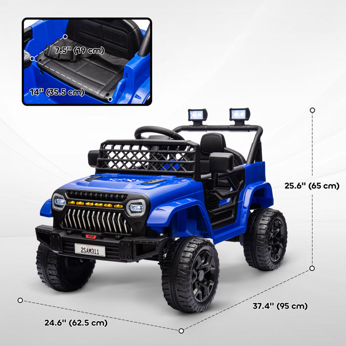 Qaba 12v Powered Ride-On Truck Car, Electric Car For Kids With Remote Control, Openable Doors, Spring Suspension, 3 Speeds, Usb Music Horn, Led Headlights, Dark Blue