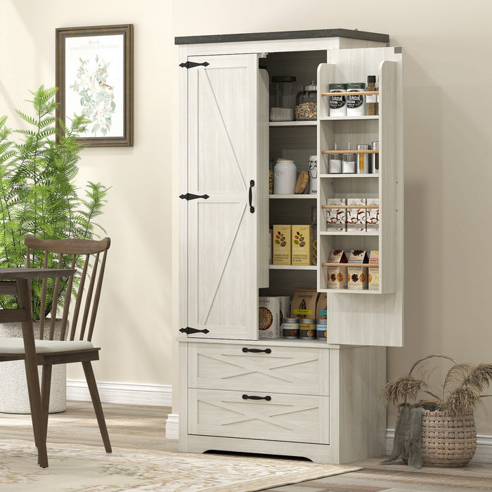 HOMCOM 64\" Kitchen Pantry Cabinet Storage Cabinet with Doors Drawers, White